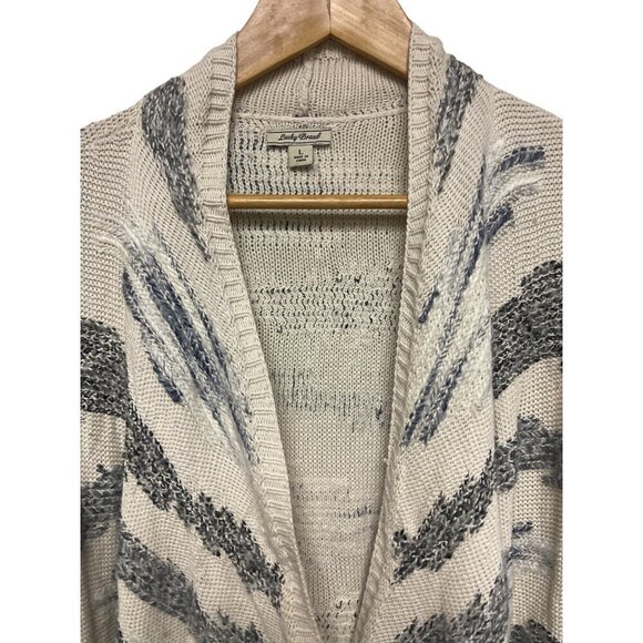 Lucky Brand White Grey Drape Open Front Cardigan Sweater Women's Size Large - Picture 3 of 9